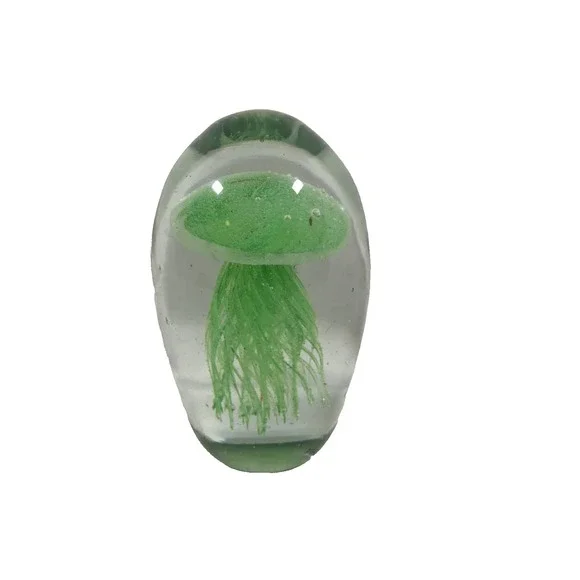 Glow In The Dark Jellyfish Paperweight 5.5 inch 3.2 Pound Art Glass Paperweight - Picture 1 of 16